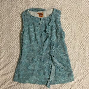 Tory Burch Blue Aqua Printed Silk Shell Top